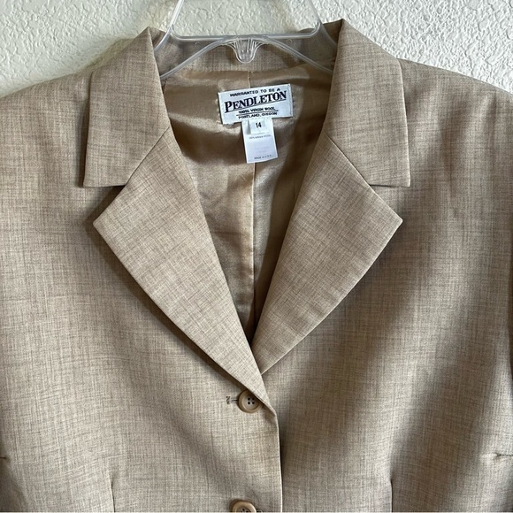 Pendleton Vintage Virgin‎ Wool Crop Jacket Shoulder Pads Tan Short Career Medium - Picture 5 of 9